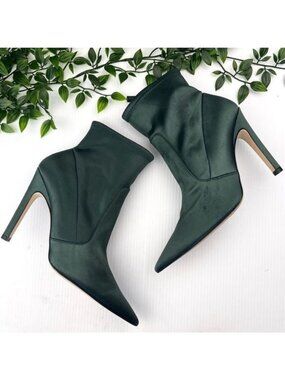 Good American The Icon Green Satin heeled Boots size 8.5